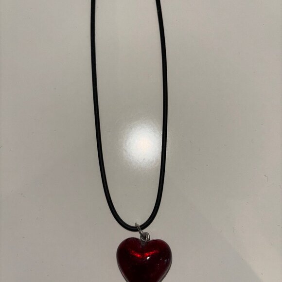 Black Necklace with Heart Charm - Picture 3 of 3